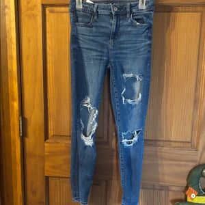 American Eagle Outfitters Ripped Blue Skinny Jeans